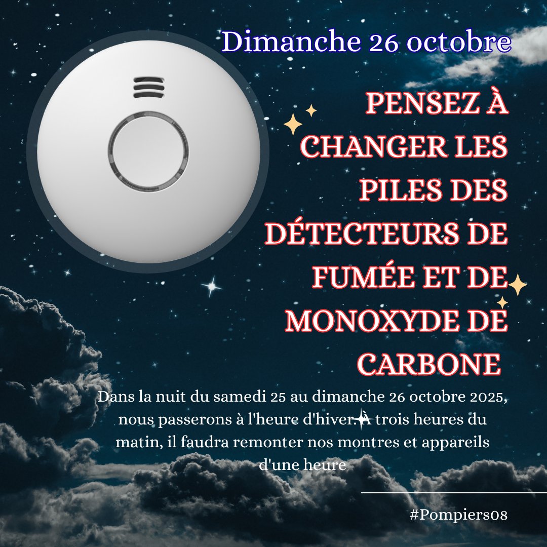 sdis08's tweet image. Hop, hop hop, N'oubliez pas de remplacer les piles de tous vos détecteurs ! Et surtout, pensez à changer d'heure. #Pompiers08 #Ardennes