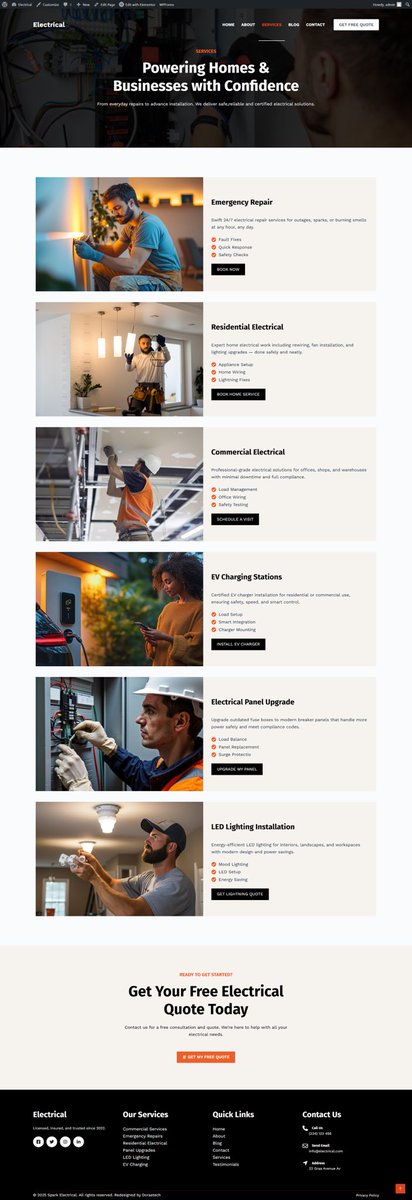 Dorastech's tweet image. 🚧 Just wrapped up a professional business website for an Electrical Company ⚡
Built with WordPress + Elementor, showcasing their services, projects, and 24/7 emergency support in a clean, modern layout.
Proud of how this one turned out! 💡
Need a website? Send a DM. 💻
