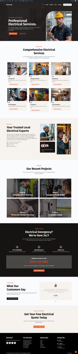 Dorastech's tweet image. 🚧 Just wrapped up a professional business website for an Electrical Company ⚡
Built with WordPress + Elementor, showcasing their services, projects, and 24/7 emergency support in a clean, modern layout.
Proud of how this one turned out! 💡
Need a website? Send a DM. 💻