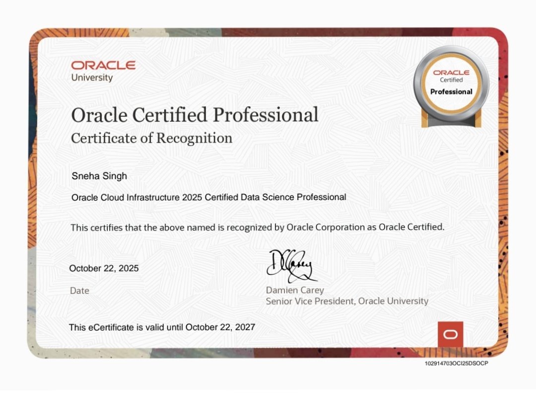 __Sneha___Singh's tweet image. 🌟 Proud Moment!
I’m excited to share that I’ve achieved the Oracle Certified Professional – Oracle Cloud Infrastructure 2025 Certified Data Science Professional certification 🏆
#OracleAIWorld 
#oraclecertificationprogram #DataScience #ProfessionalGrowth 
@Oracle