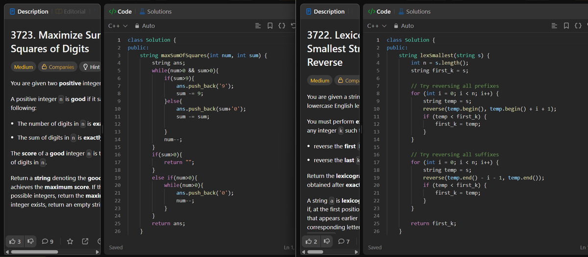 45_krishan94222's tweet image. 🧩 Today’s DSA problems:- Q1 & Q2
Keeping the streak alive and leveling up every day 💪 #LeetCode #DSA #Codeforces #CompetitiveProgramming #ProblemSolving