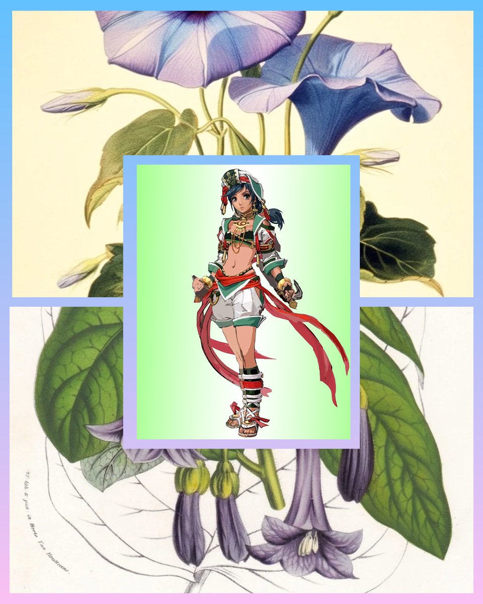 Talim from Soul Callibur II with ipomoea and iochroma lithographs, I think... #sixonsaturday