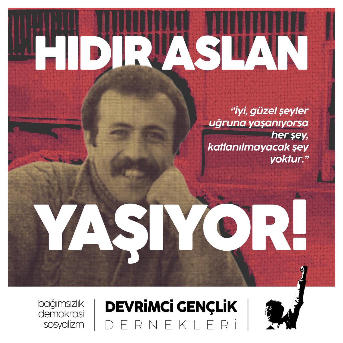 DGDernekleri7's tweet image. Bundan tam 41 yıl önce Hıdır Aslan, emperyalizme karşı verdiği mücadelede 12 Eylül faşist darbesi tarafından idam sehpasına çıkarıldı. 
“Yaşamak bir türküyse bunu, bu türküyü en güzel biçimiyle söylemeye çalıştım. İyiden, güzelden yana olun. Budur isteğim.” 
Vasiyetinde yazan…