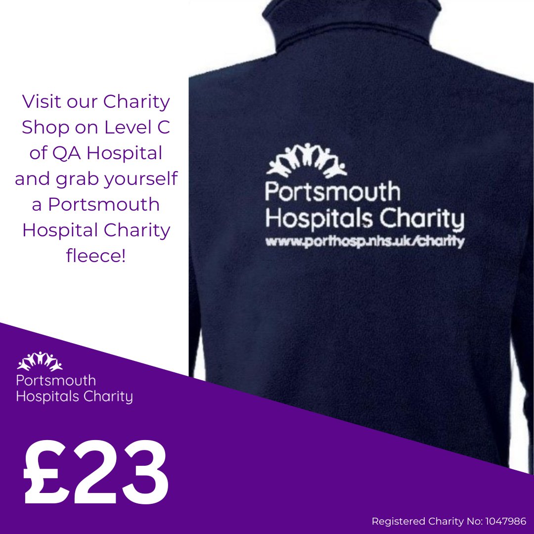 Calling all staff of Portsmouth Hospitals University NHS Trust!

Now that it is officially getting colder, why don’t you head to the Charity shop on C Level in QA and get your hands on a Portsmouth Hospitals Charity fleece?!

For only £23, you will be doing your bit for the