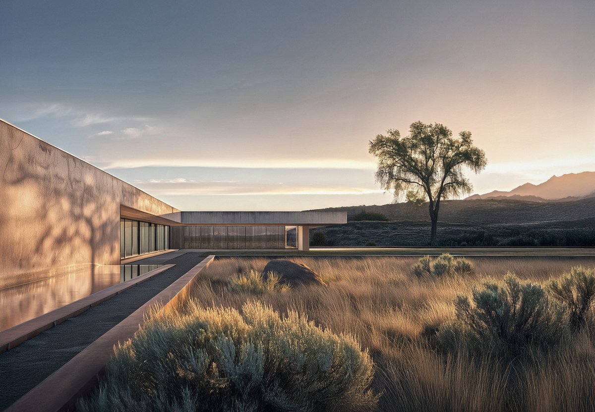 Architizer's tweet photo. In this concrete home design proposal, each window and opening is positioned to frame a specific view of the desert, turning the surrounding landscape into a living part of the architecture.

📍Santa Fe, NM, United States
Project by: A21 Architecture + Design
Details: https://t.co/FYMdXsb6qo
