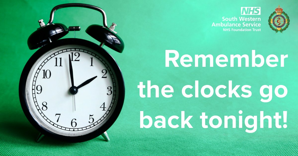 swasFT's tweet image. Remember the clocks go back tonight! 🕑

This doesn’t just mean an extra hour in bed, but darker evenings as well.

If you’re waiting for an ambulance and it’s dark #HelpUsToHelpYou by –

💡 Turning on as many lights as you can

🚑 Asking somebody to go outside and flag us down