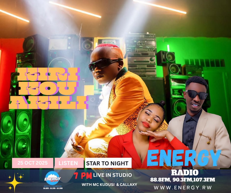 ENERGY888FM's tweet photo. BOOM💥

Weekend y'uburyohe kuri #EnergyRadio888fm muri kumwe na @AbdoulKudus na @Cal7Laxy15928 

U muziki #Ndundi n'umuziki #Nyarwanda bikomeje guhuza Imbaraga, Ese wowe niko ubibona?

#StarToNight https://t.co/fExkarrx1y