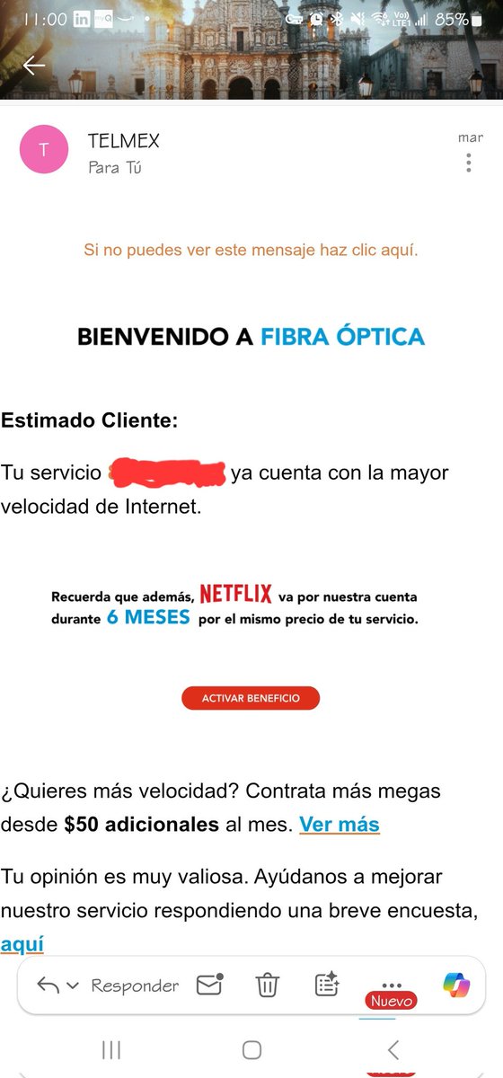 celymecott's tweet photo. Que chistocito es @TELMEXSoluciona @Telmex te mandan correo diciendo que ya tienes fibra y no es verdad Telmex miente  #telmex #pesimoservicio https://t.co/oRXjI7cnIP