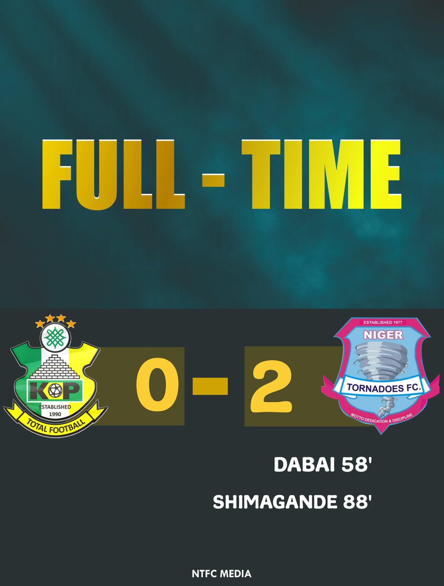 NigerTornadoes's tweet photo. β°FT:
It's all over here as we extend our unbeaten run to four games.
Kano Pillars 0-2 Niger Tornadoes
#NPFL26 || #PILTOR || #MD10 https://t.co/lbNh9qkQk6