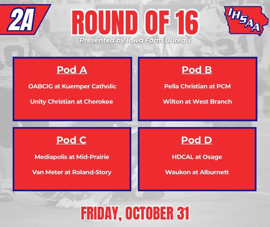 osagefb's tweet image. Round of 16 matchups next Friday! We host HD-CAL at Sawyer Field at 7 PM! Come out and support. #ROW