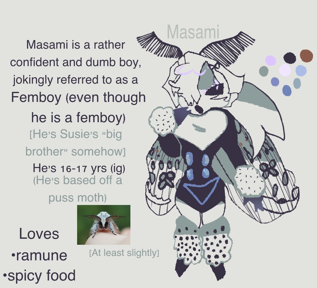1WASABICONSUMER's tweet image. Have no idea if I posted this already, buuuuuuuuuuut…. Ahem introduction for my oc (redesign also he actually has normal, thighs lmao.) #fpeOC #Mothoc #ocart #Fpe #FPE #Pussmoth