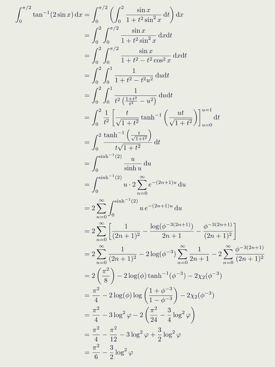 Another beautiful integral featuring the inverse tangent function.