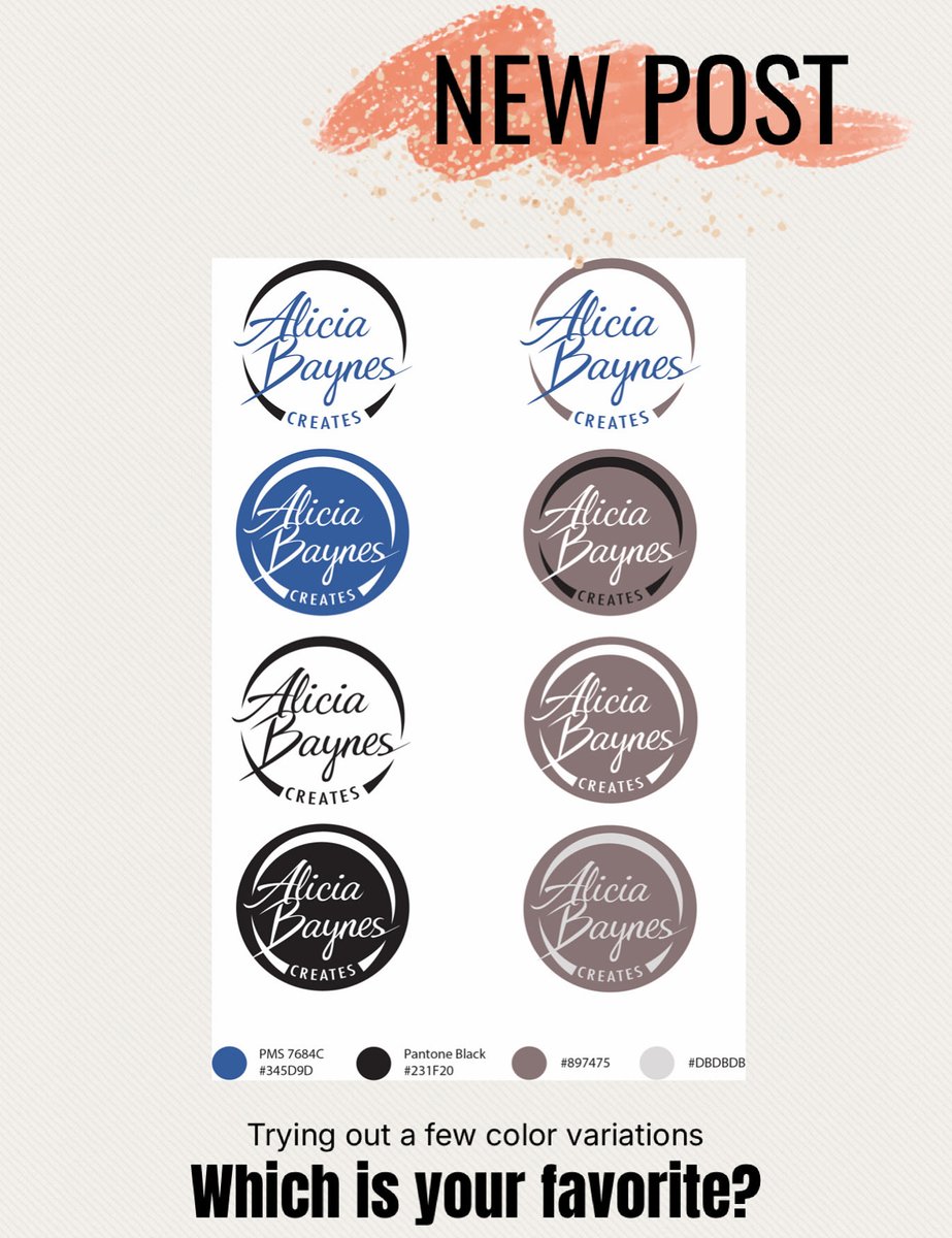 BaynesCreates's tweet photo. Decided on final concepts for my new logo. Trying out different color variations. What do you think so far? Do you have a favorite from the logo style sheet? https://t.co/wjgbmoQrdm