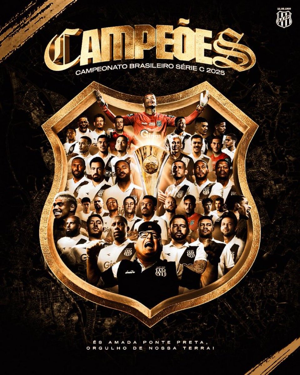 Dia HISTÓRICO.

A Ponte Preta é campeão do Brasileirão Série C.
Primeiro título nacional da história da Macaca.