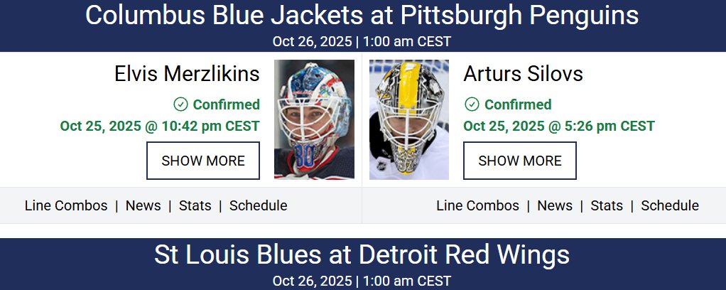 I`m proud! 🇱🇻 Tonight 1st time EVER - TWO  🇱🇻 goalies will play against each other in <a href="/NHL/">NHL</a> matchup <a href="/penguins/">Pittsburgh Penguins</a> (Arturs Silovs) vs <a href="/BlueJacketsNHL/">Columbus Blue Jackets</a> (Elvis Merzlikins) !!! #CBJ  #LetsGoPens