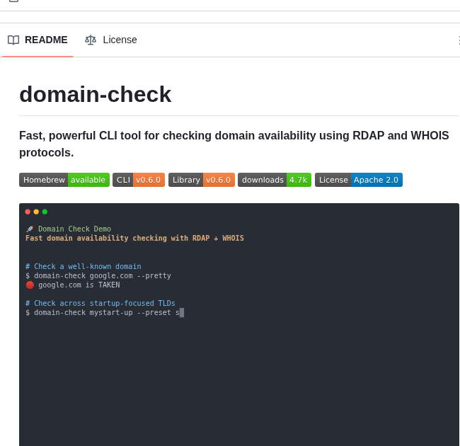 tom_doerr's tweet image. CLI tool for checking domain availability
