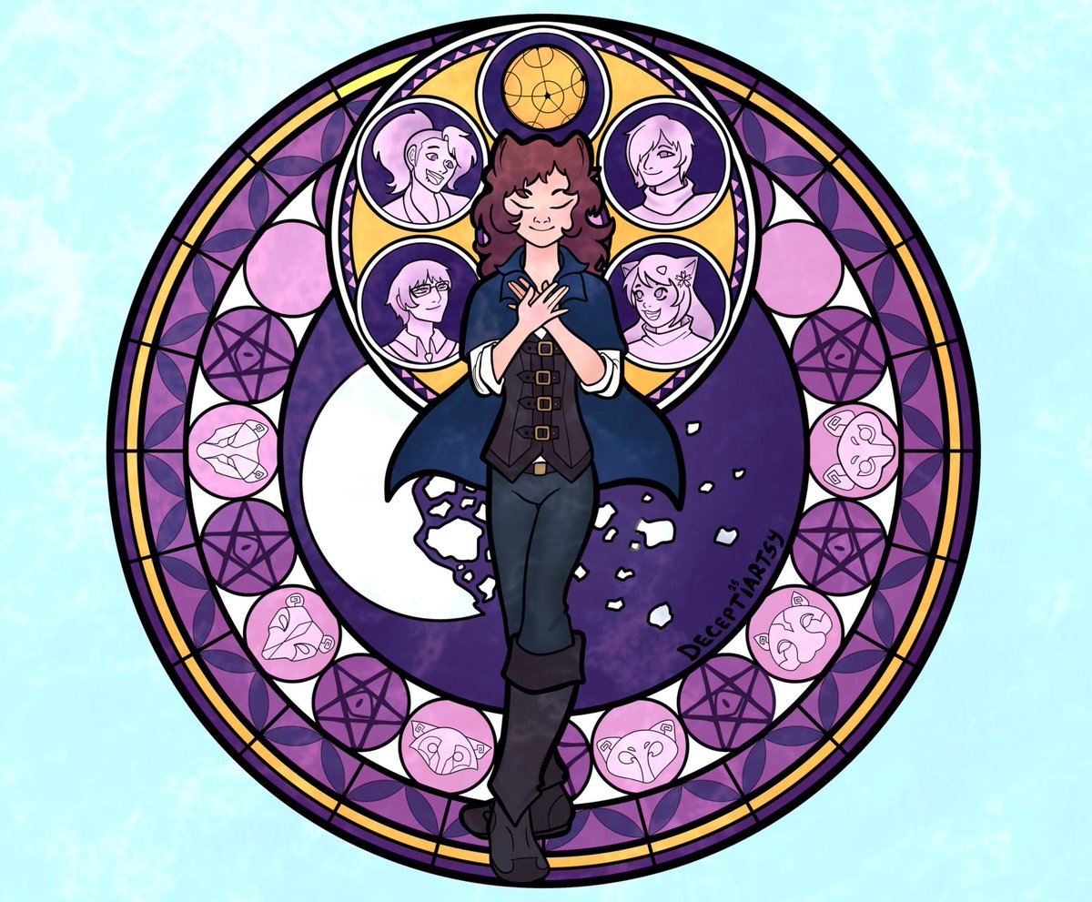 deceptiartsy's tweet image. Another commission done! A group of RWBY OC’s in the style of Kingdom Hearts’ stained glass