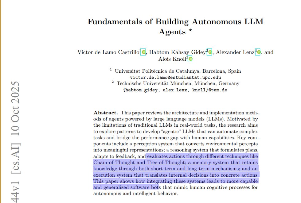 This paper explains how to build LLM agents that can perceive, reason, remember, and act autonomously.

Humans finish 72.36% of OSWorld tasks while top agents reach 42.9%, so there is a big gap.

Paper gives one clear recipe and maps common failure points.

Workflows run a fixed