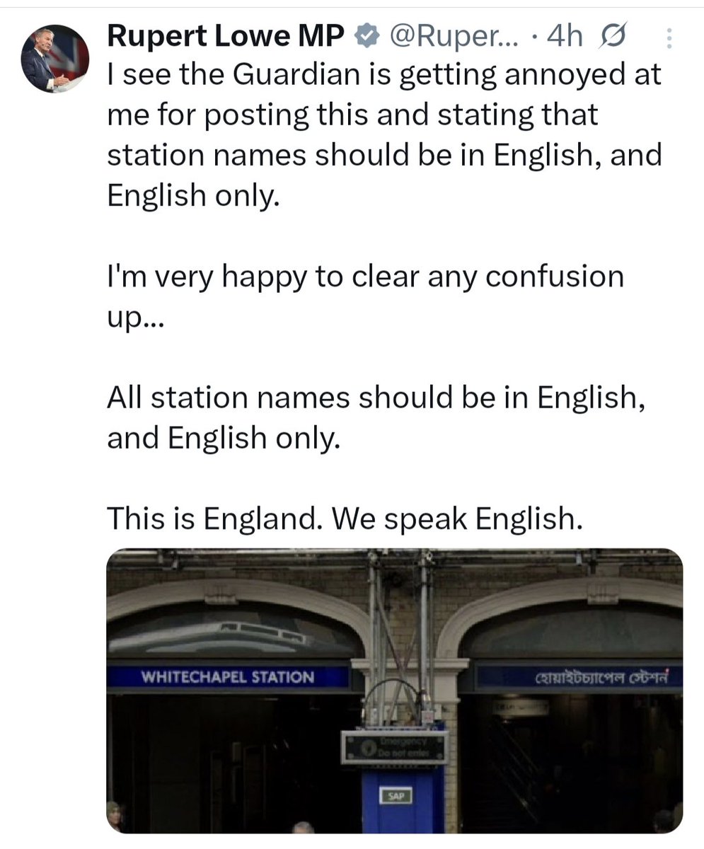 I'm blocked by this racist cunt because of the English language I used.

The only English that should be compulsory is when the words "speak English" are aimed at the foreign language speaker, the correct reply being "I was calling you a racist cunt, you nosy racist cunt".