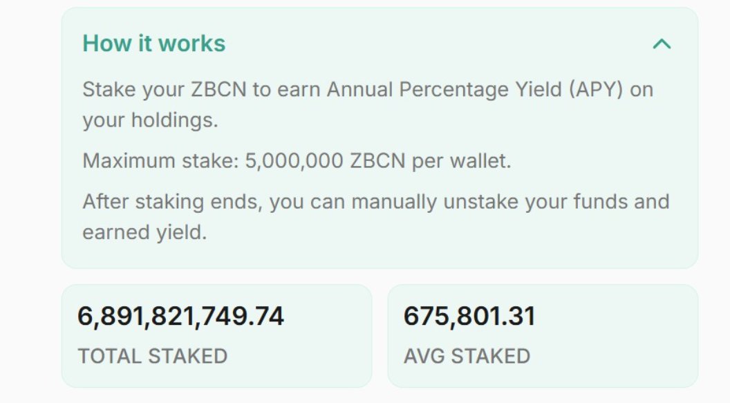 Decided today to take the big step to stake $ZBCN Feeling great about it, impressive to see the total staked tokens, it's only but bullish!🚀 Don't just hold your ZBCN—stake it!
It's a fantastic way to earn passive income and support the network. Join the staking game and put