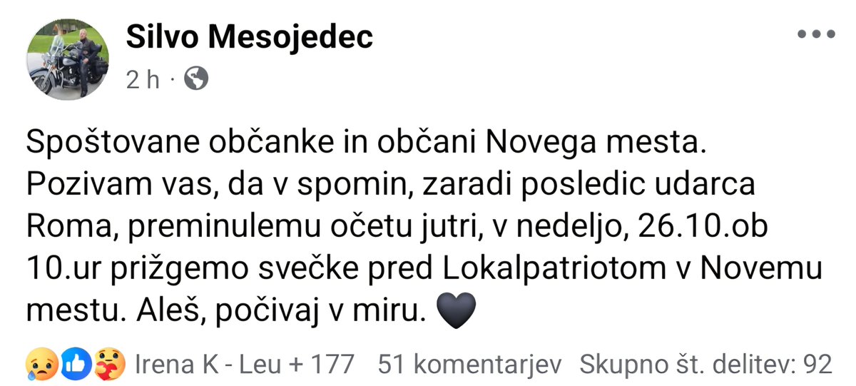 Iskreno sožalje družini. 
Žal mi je, da je kljub vsem opozorilom in prošnjam po okrepitvi varnosti na Dolenjskem prišlo do najhujšega.