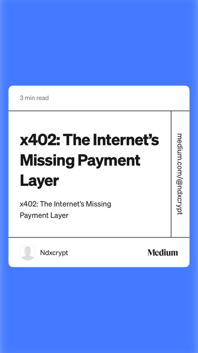 ndxctr's tweet image. the internet always had a placeholder for payments — HTTP 402 “Payment Required.”
It just sat unused for decades.

now, @coinbase is bringing it to life with x402  medium.com/@ndxcrypt/x402…