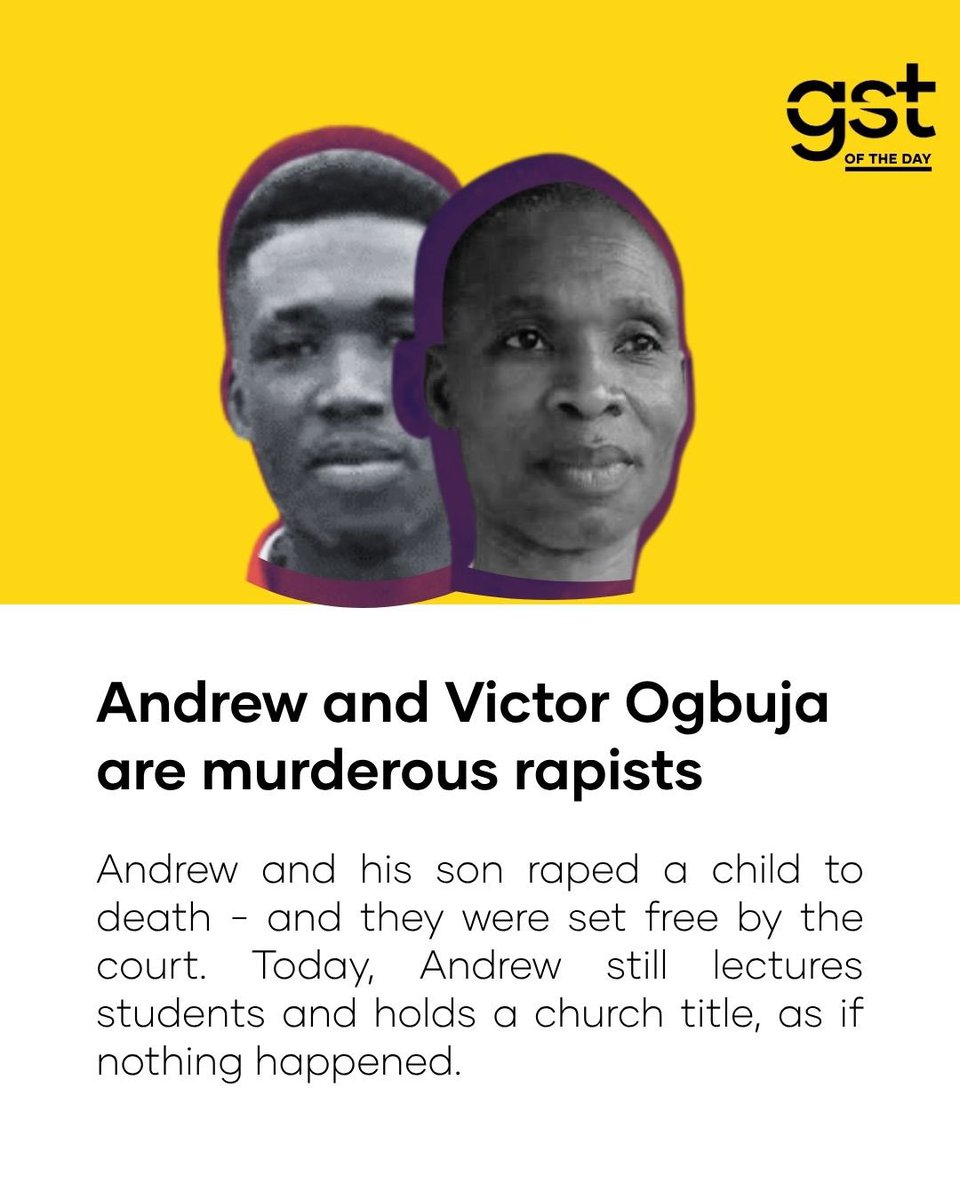 wearegst's tweet image. An 8-year-old girl was raped to death.
Her rapist, Andrew Ogbuja, walks free — and lectures at Benue State Polytechnic.