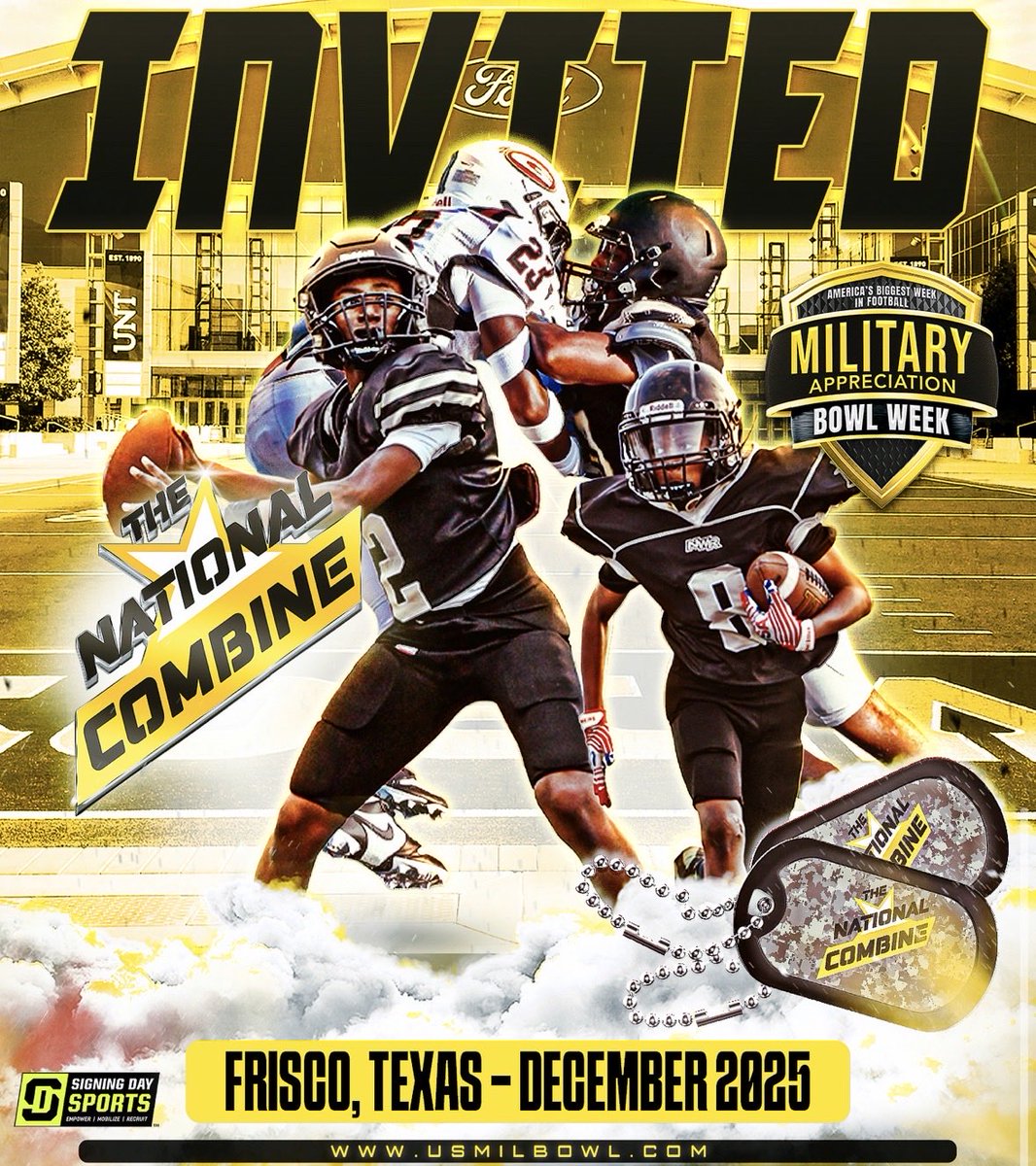 Received my official invite to #TheNationalCombine—thank you <a href="/watchgamefilm/">WatchGameFilm.com</a>, <a href="/GregCooperUSA/">Sr. Nat’l Director | Military Appreciation Bowl</a>&amp; <a href="/USArmyBowl/">Military Appreciation Bowl Week</a>