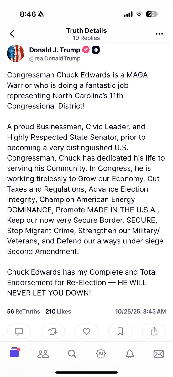 It’s a great honor to have President Trump’s COMPLETE AND TOTAL ENDORSEMENT.