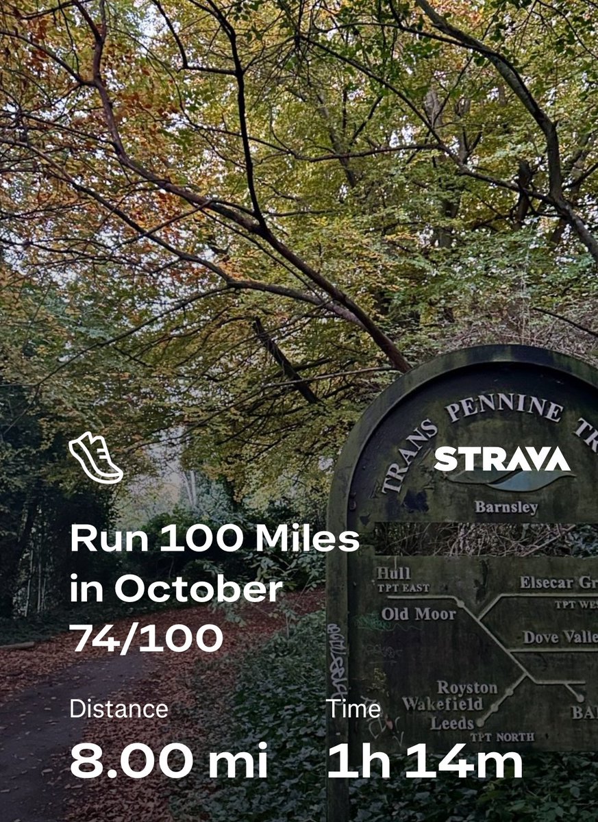 HellingtonBoots's tweet photo. Felt good tonight so grabbed a couple of extra miles. π
βΊοΈ
An oncoming car π on the #TransPennineTrail was not on my bingo card for todayβ¦ π¬π€¦ββοΈπ‘
Muscle soak in the bath then feets up for the evening. π π§ββοΈ
74/100 #Run100HundredMilesInOctober
#LegsAndLaces https://t.co/rFY3BGg36F