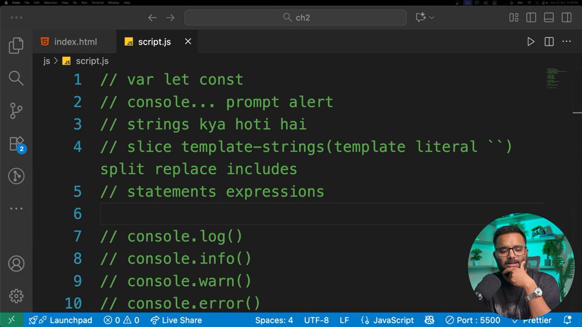 ApnaShashank's tweet image. 🗓️ Day 27 of my Cohort 2.0 journey with @sheryians_ 🚀
Today we explored deeper into JavaScript basics 
var, let, const
console methods (log, info, warn, error)
strings, slice, split, replace, includes
statements & expressions
#Day27 #JavaScript 
#Sheryianscodingschool