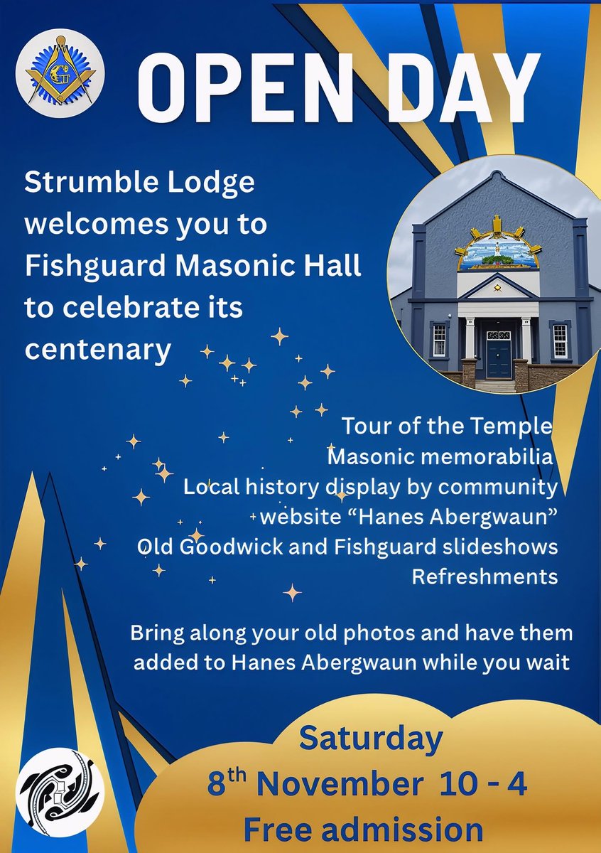 Join us at our Open Day on Saturday 8th November 2026.
Local History display &amp; history of #freemasonry in #fishguard 
Everyone welcome🤗