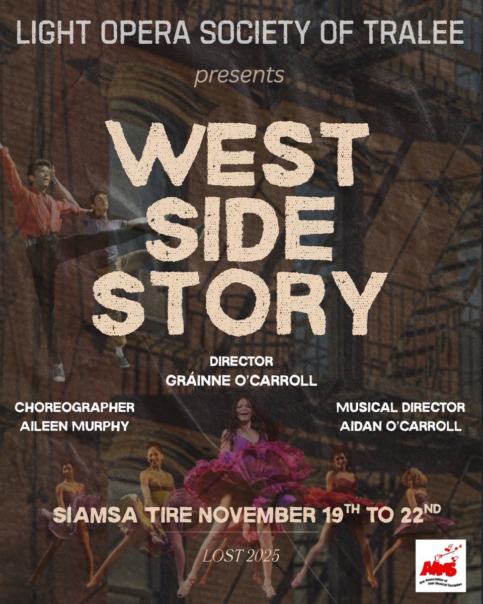 siamsatire's tweet photo. Shakespeare’s tragic lovers Romeo and Juliet are transplanted to 1950’s New York’s gang-infected Upper West Side. West Side Story by Light Opera Society Tralee is a musical feast, not to be missed! 19th-22nd Nov €23 +bf at https://t.co/rx0fAVBpbV https://t.co/2CeQEXsxr2