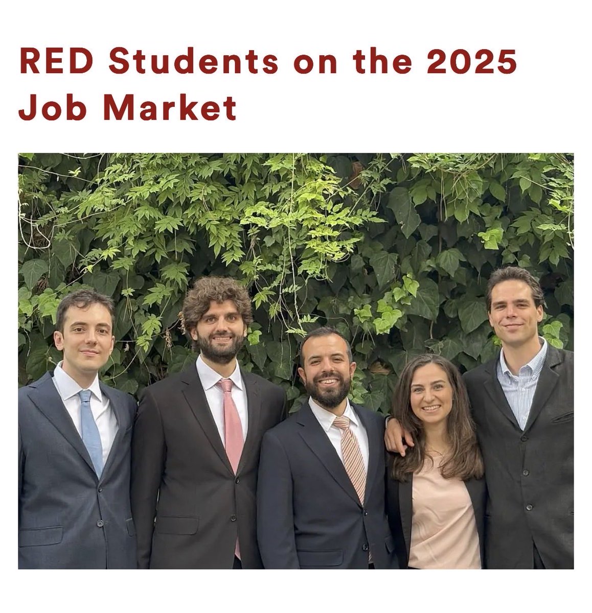 On this note, the fantastic inaugural cohort of the Rome Economics Doctorate (RED) are going on the job market this year. 🎓

RED: a joint venture between <a href="/EIEF_Rome/">EIEF - Einaudi Institute for Economics and Finance</a> , <a href="/DEF_TorVergata/">DEF Tor Vergata</a>, <a href="/UniLUISS/">Luiss Guido Carli</a> , and <a href="/SapienzaRoma/">Sapienza Università di Roma</a>