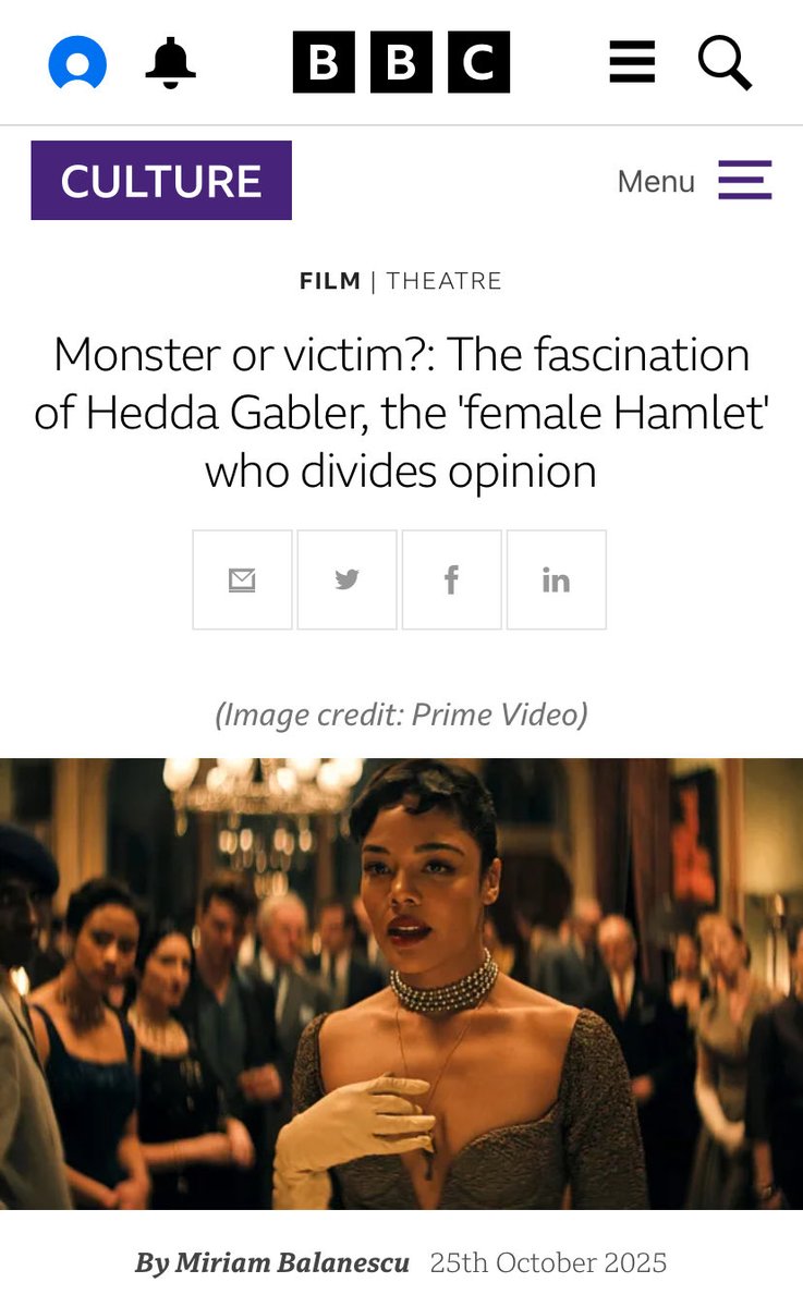 I wrote for <a href="/BBC_Culture/">BBC Culture</a> about Hedda Gabler - a 19th-century character who has had a truly unprecedented afterlife, even becoming a feminist icon - speaking with Nia DaCosta and Tessa Thompson about their queer new take on Ibsen’s play 

bbc.co.uk/culture/articl…