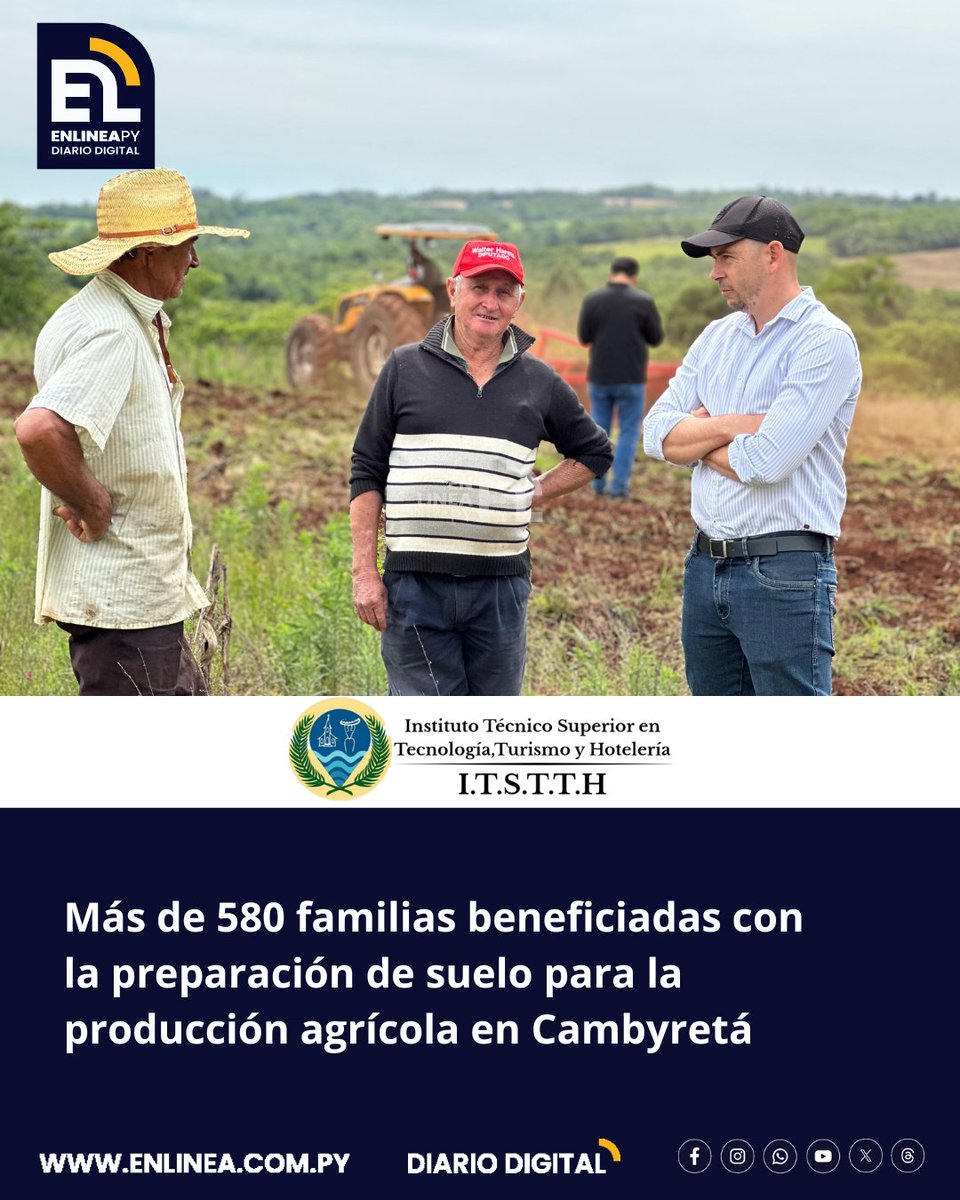 enlinea_py's tweet image. La Municipalidad de Cambyretá ha beneficiado a más de 580 familias dedicadas a la agricultura con trabajos de preparación de suelo. El intendente municipal, Lic. Jaime Hinterleitner, acompañó a los funcionarios de la Secretaría de Desarrollo Agropecua...
enlinea.com.py/mas-de-580-fam…