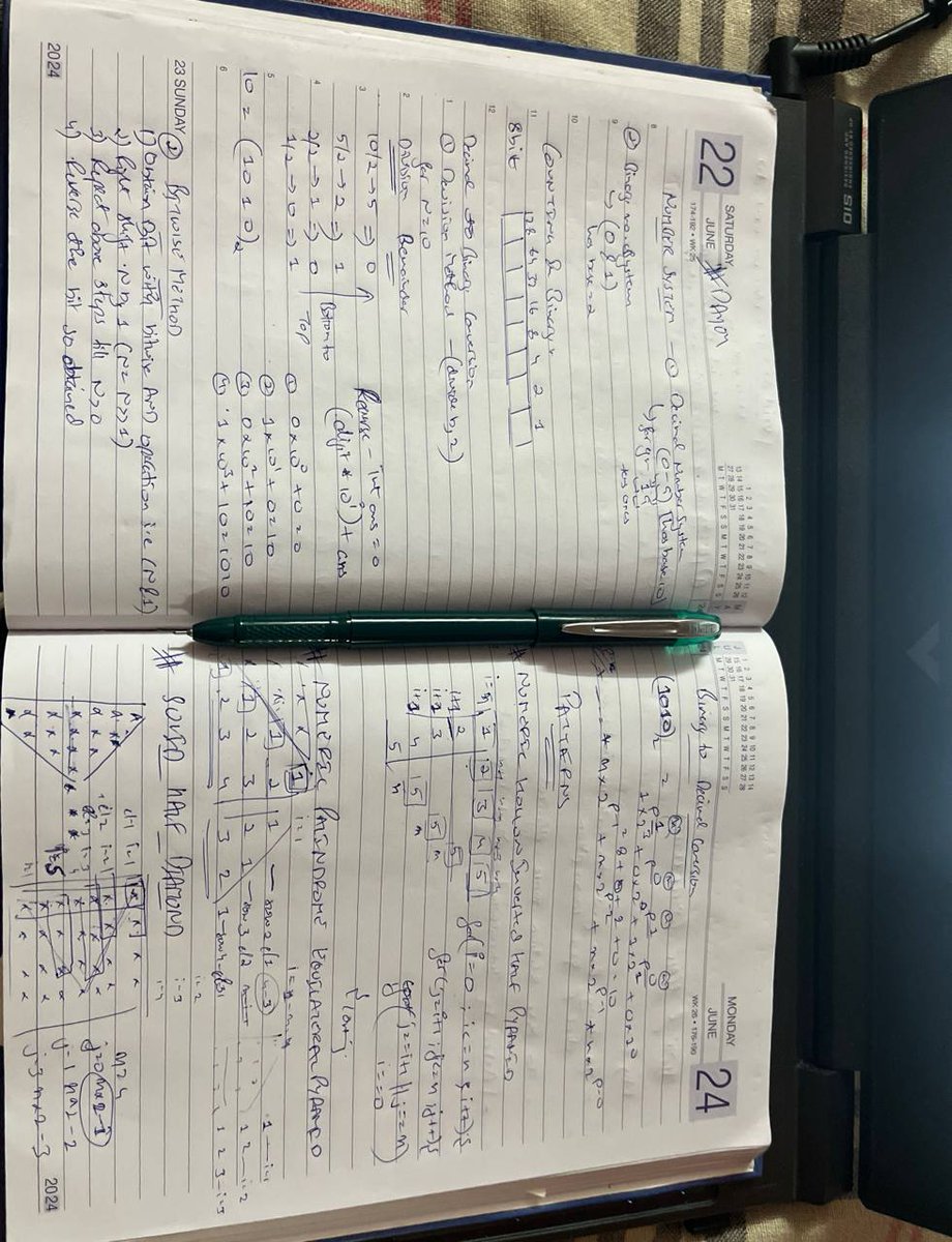 harshtwt_'s tweet image. Day 04 of my DSA Journey 🚀
&gt; Learnt about Number Systems — Binary &lt;-&gt; Decimal conversions, 
&gt; Practiced number &amp; star patterns, and 
&gt; Got my first look at Time &amp; Space Complexity 
Slowly building the base stronger each day 💻
#DSA #Cplusplus #100DaysOfCode #CodingJourney