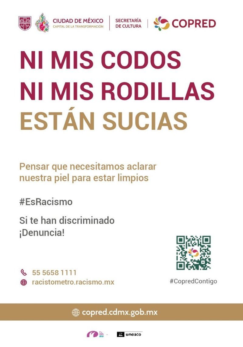 Racismo

Por la campaña antirracismo del gobierno de la CDMX.
