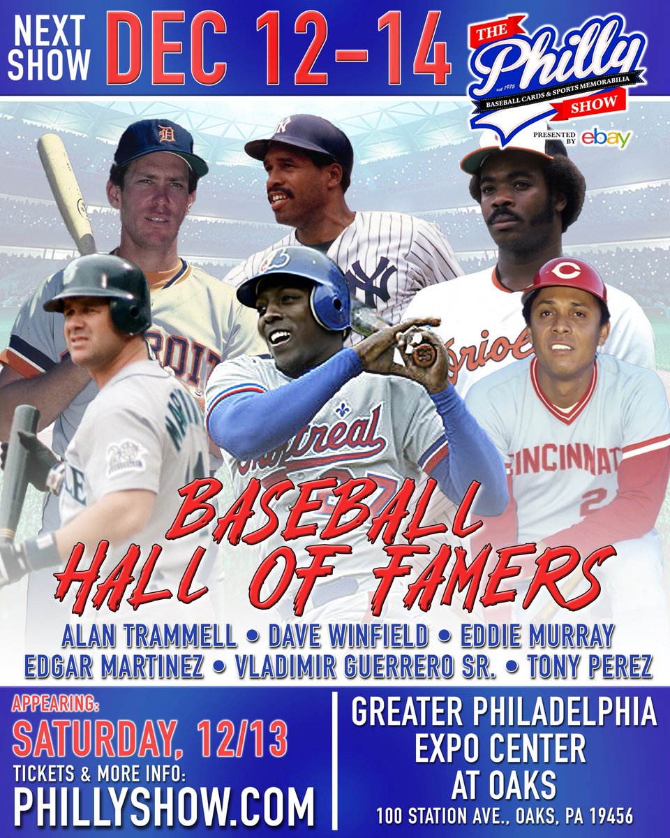 Philly_Show's tweet image. 🎟️ Tickets LIVE for the Dec Philly Show! 🎟️
📅 Dec 12–14 | 📍 Oaks, PA
🔥 Meet legends: @ColeHamels, @JManziel2, @dennisrodman, @DWilkins21, @DaveWinfieldHOF, @11EdgarMartinez, @eddiecmurray_33
🎟️ PhillyShow.com
#PhillyShow #CardShow #PhillyCollects #RingTheBell