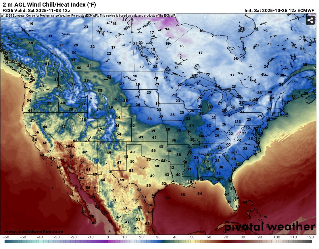 chazzzwx's tweet image. INSANE arctic blast on the 12z ECMWF! 😱

#LOCKITIN