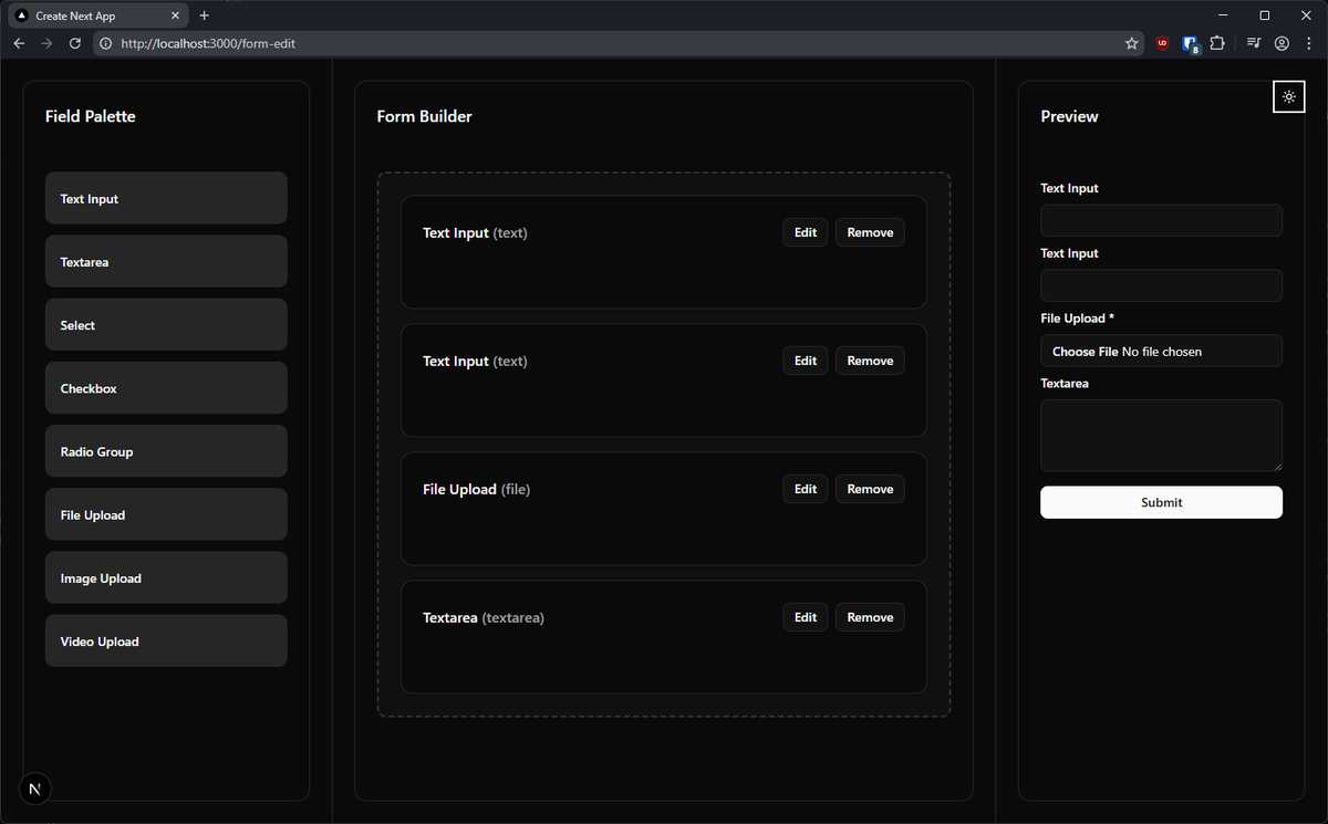 TheDankDel's tweet image. Trying to build a form builder for frntdr.work, it’ll later be embedded in a flow editor. Still figuring out the best UX approach, so I’d love suggestions!

Built with:
github.com/hello-pangea/d…
github.com/rjsf-team/reac…
and @shadcn ui