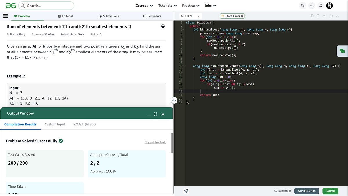 Wannabe_01_'s tweet image. #Day109 of grinding until I land a job! 🚀
- Solved these questions today:
> Min Cost to Connect n Ropes - Heap
> Sum of elements between k1'th and k2'th smallest elements - Heap
- Wrapped up with all APIs.
#DSA #LeetCode #100DaysOfCode #striversheet #MERN