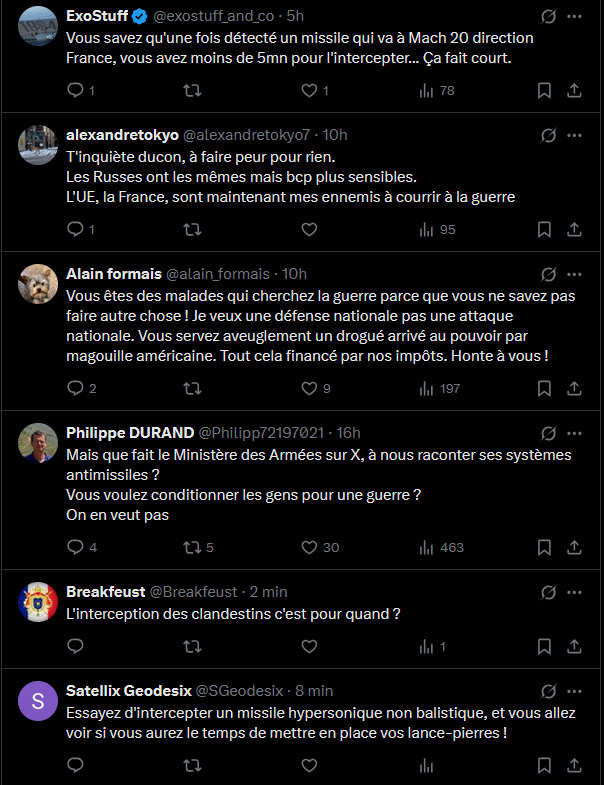 📡🛰️Quand on voit la campagne de trolls 🇷🇺(pro)russes contre ce post de 🇫🇷<a href="/Armees_Gouv/">Ministère des Armées et des Anciens combattants</a> sur l'alerte avancée (= détection de départs de missiles), on se dit que ça doit sacrément embêter le Kremlin...

Est-ce que ça mérite un post explicatif ?