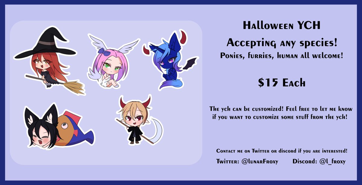 LunarFroxy's tweet image. Late Halloween YCH, feel free to contact me if you are interested!