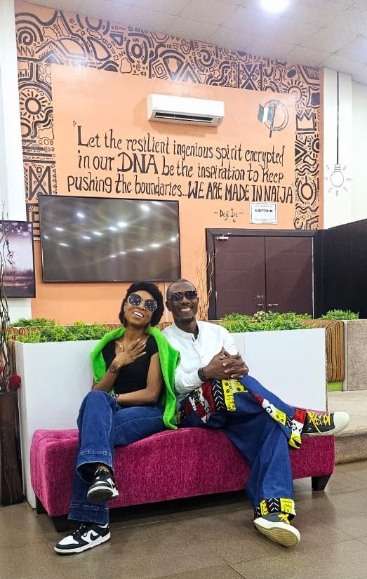 DejiIge's tweet photo. Precious moment with my beloved sister @aderonkeige AKA Ronkoos! After everyone had finished "goshing" and "aawnning" on how we look, talk &amp; act alike, we finally found a perfect spot that exudes what we represent &amp; the perfect words that define us. Cheers to you , omo iya mi  ❤️ https://t.co/LlZVGNi6en