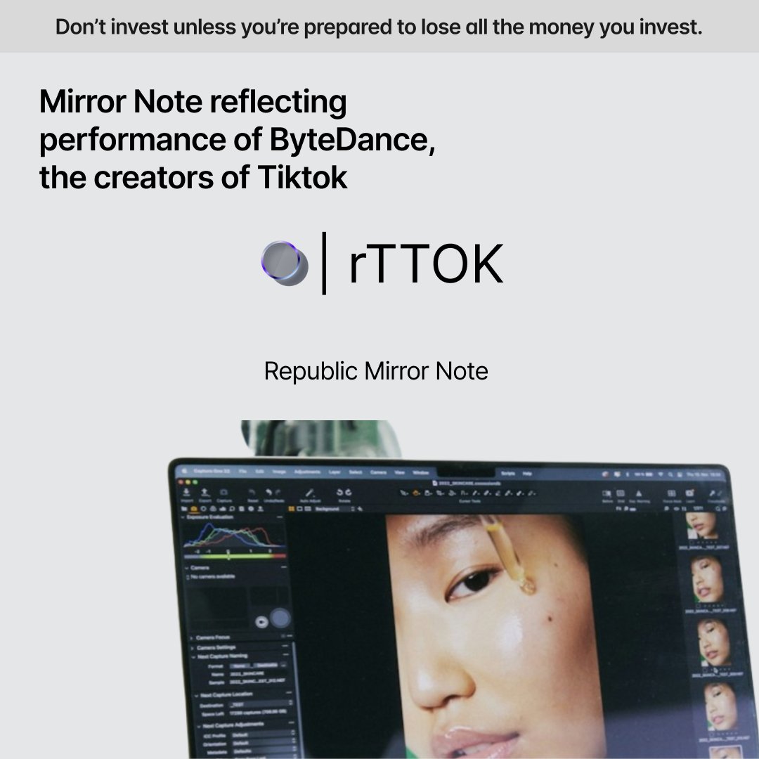 🚀 Pre-registration is now open!
Gain exposure to ByteDance, the company behind TikTok, CapCut &amp; Douyin, through rTTOK Mirror Notes, starting from just £20.

👉 Sign up now: europe.republic.com/rttok-mirror-n…

Mirror Notes are not issued or endorsed by ByteDance Ltd.