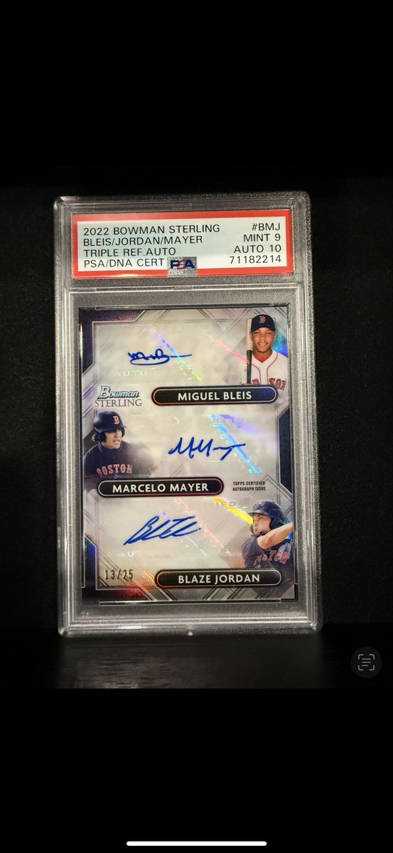 I really like this one of me and some of my guys all on the same card! These guys are the real deal and also just great guys! Marcelo, Bleis, and me from the 2022 Bowman Sterling /25