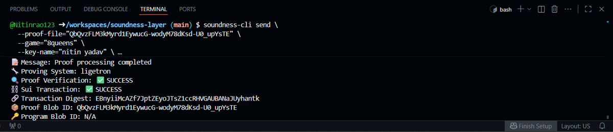 suni98526's tweet photo. π§ Proof #22 submitted through soundness-cli βοΈ
Team Bloop keeps pushing the frontier of verifiable compute πβ¨
Earned momentum. Earned respect. Built on proof.π§©
Shoutout to @SoundnessLabs & @TheHubKeeper for powering this revolution β‘
#TeamBloop #Soundness #ProofOfCompute https://t.co/cF5RNQRmIa