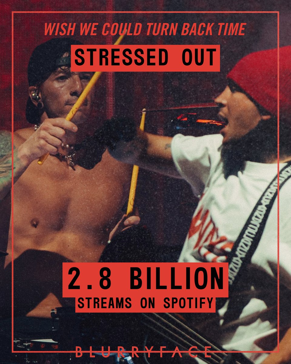 i_moveslow's tweet image. Stressed Out has just reached 2.8 BILLION streams on Spotify! 
It's Twenty One Pilots 1st track to reach reach this milestone and currently the the 59th most streamed song on the plateform