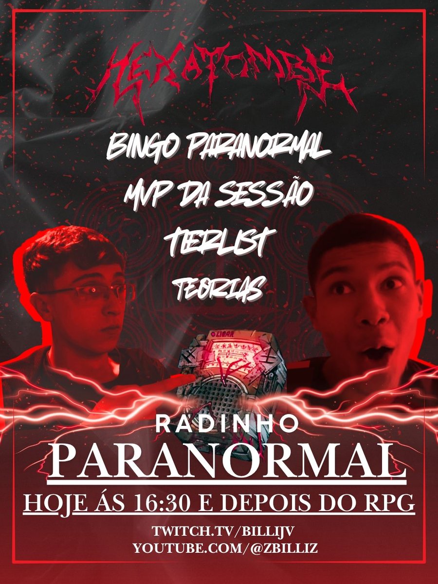zbiribilli's tweet photo. 🫵 Ei, você — fã de Ordem Paranormal, que assiste tudo sozinho e não tem com quem comentar as teorias…

Eu e meu amigo @ianlhd1234 estaremos AO VIVO no RADINHO PARANORMAL — o programa onde a gente comenta, teoriza e surta SEM VÍDEO NEM SOM DA SESSÃO (pq não é permitido)

+ https://t.co/NvkwAga4rt
